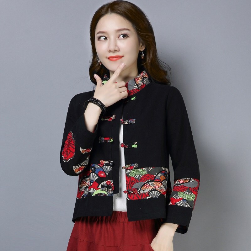 Veste Chinoise Femme Coton Motif Éventail