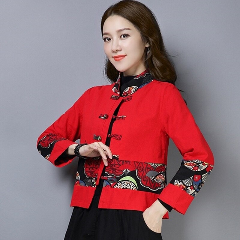 Veste Chinoise Femme Coton Rouge Ou Noir Boutonnée