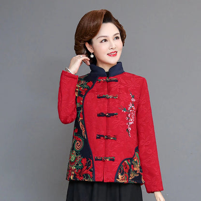 Veste Chinoise Noire Femme Coton Lin Avec Fleurs