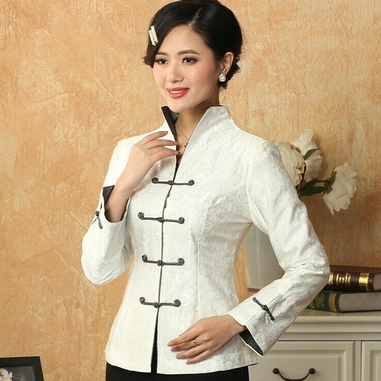 Veste Traditionnelle Chinoise Femme Blanche Col Montant