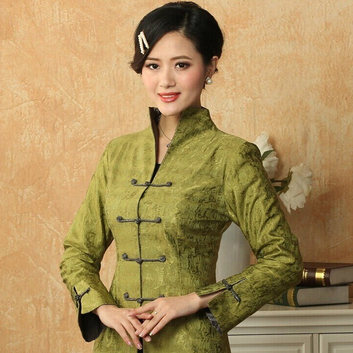 Veste Traditionnelle Chinoise Femme Verte Clair À Manches Longues