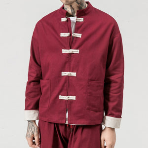 Veste Traditionnelle Chinoise Homme Rouge Foncé